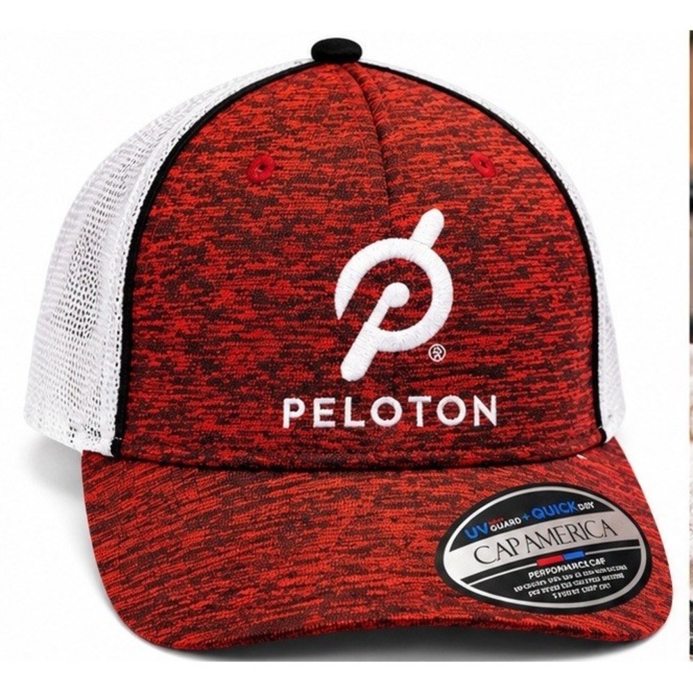 Peloton Cap America Performance Trucker Hat Red White Snapback NWT UPF 50+
